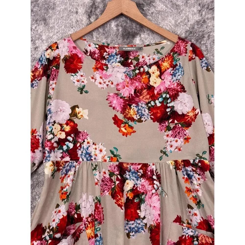 Alembika Dress 2 Womens Floral Short Sleeve Fit And Flare Mini Tunic